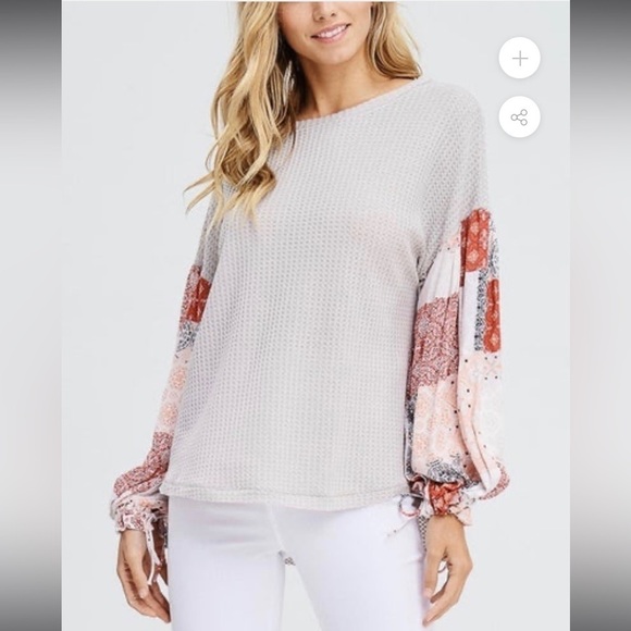 In Loom The Way You Move Mixed Media Boho Bandana Waffle Knit Loose Fit Top - Picture 16 of 16